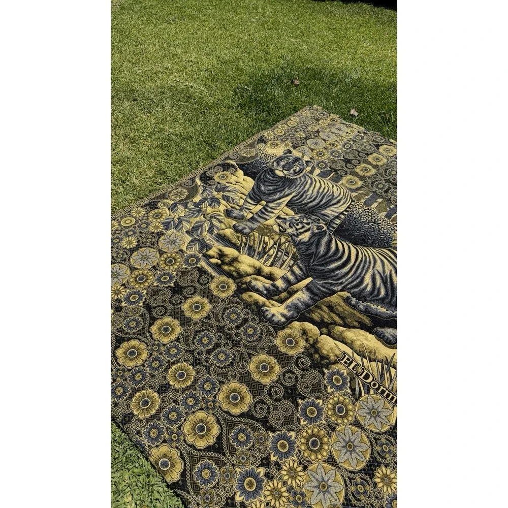 Tapestry Blanket Safari African Animals‎ Big Game Gold Brown Zebra Lions Tiger